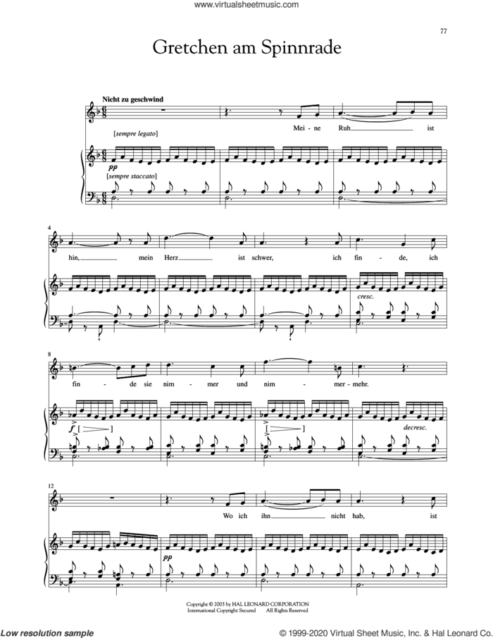 Gretchen At The Spinning Wheel (Gretchen Am Spinnrade) (arr. Richard Walters) sheet music for voice and piano by Franz Schubert, Richard Walters and J.W. von Goethe, classical score, intermediate skill level