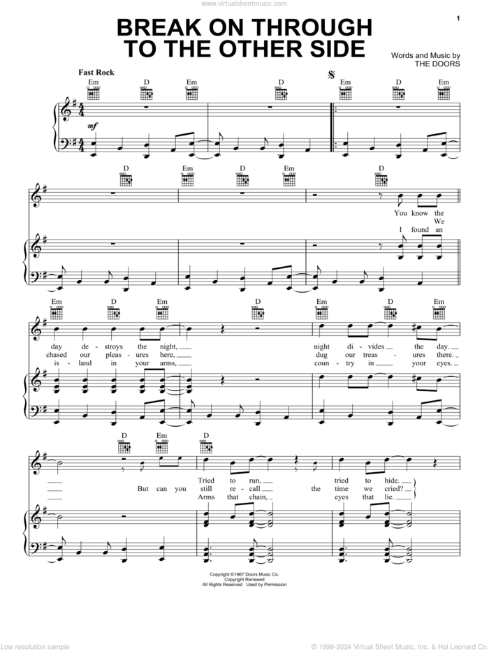 Break On Through To The Other Side sheet music for voice, piano or guitar by The Doors, intermediate skill level