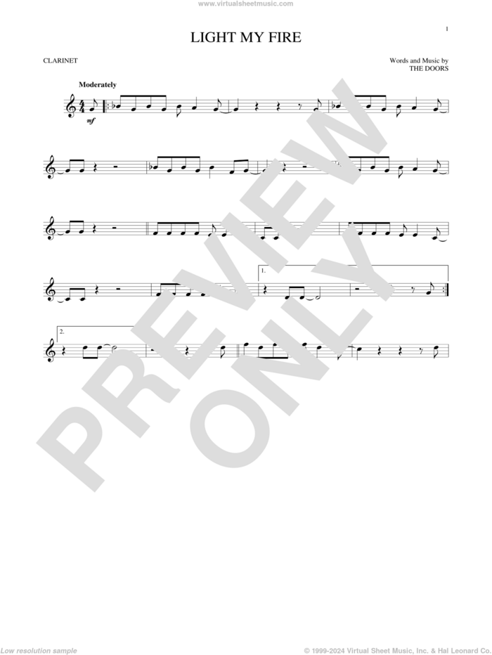 Light My Fire sheet music for clarinet solo by The Doors, intermediate skill level