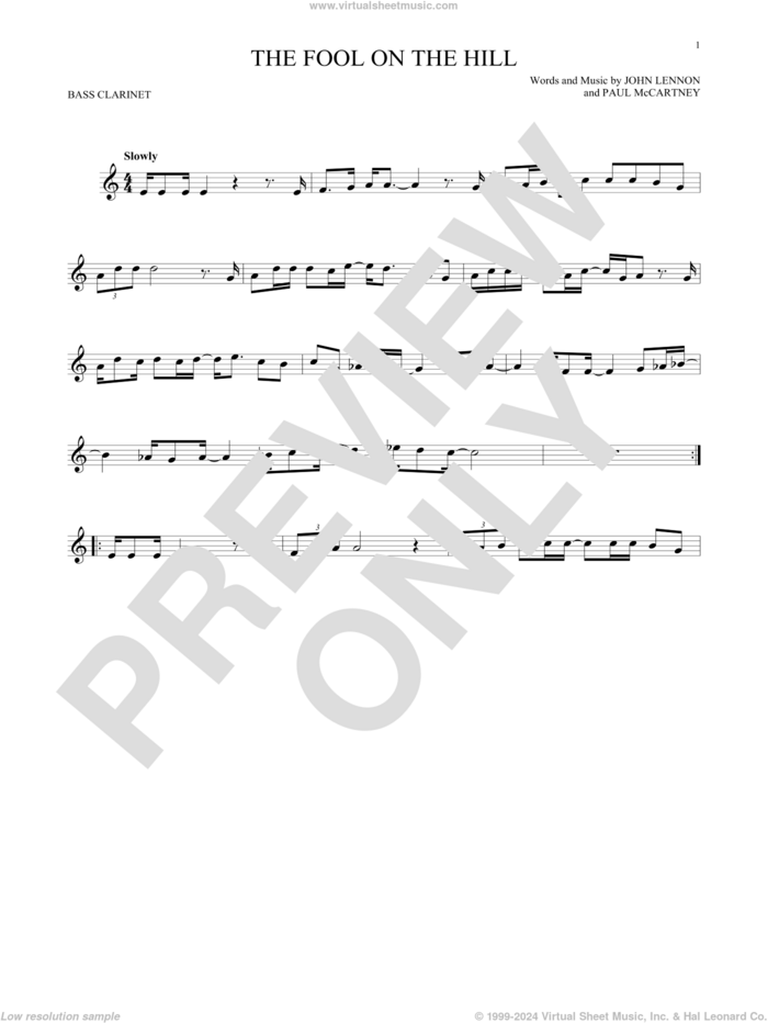 The Fool On The Hill sheet music for Bass Clarinet Solo (clarinetto basso) by The Beatles, John Lennon and Paul McCartney, intermediate skill level