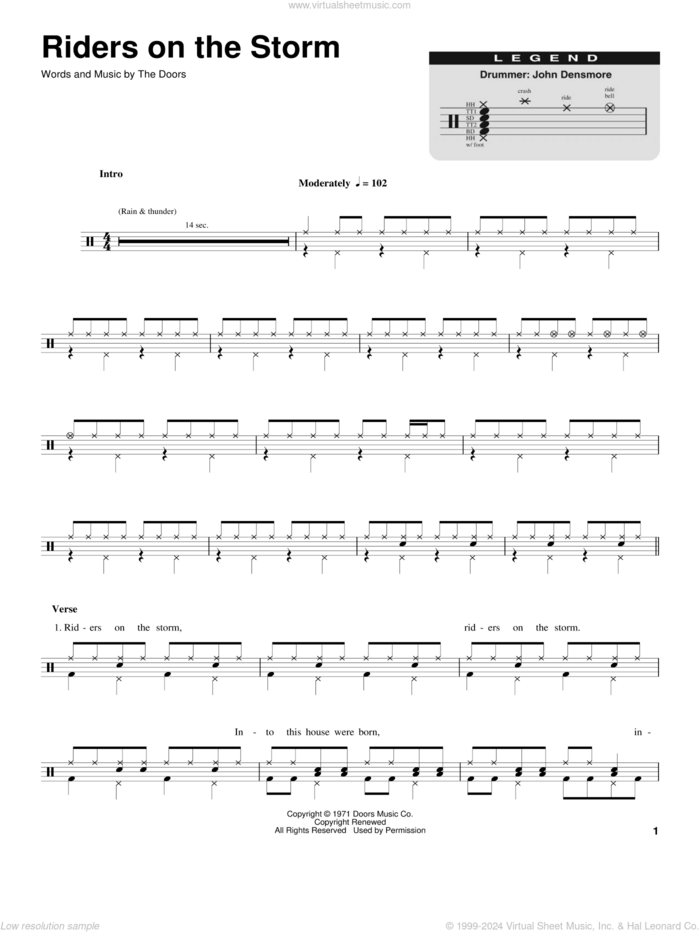 Doors - Riders On The Storm sheet music for drums [PDF]