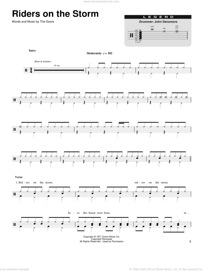 Riders On The Storm sheet music for drums by The Doors, intermediate skill level