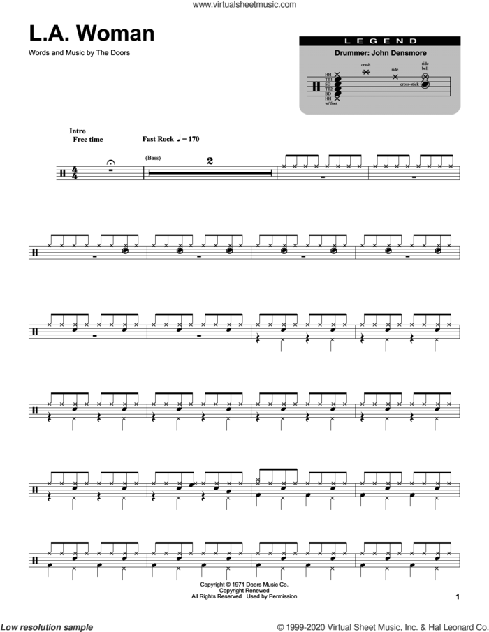 L.A. Woman sheet music for drums by The Doors, intermediate skill level