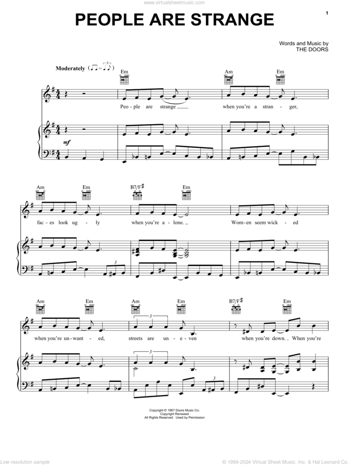 People Are Strange sheet music for voice, piano or guitar by The Doors, intermediate skill level