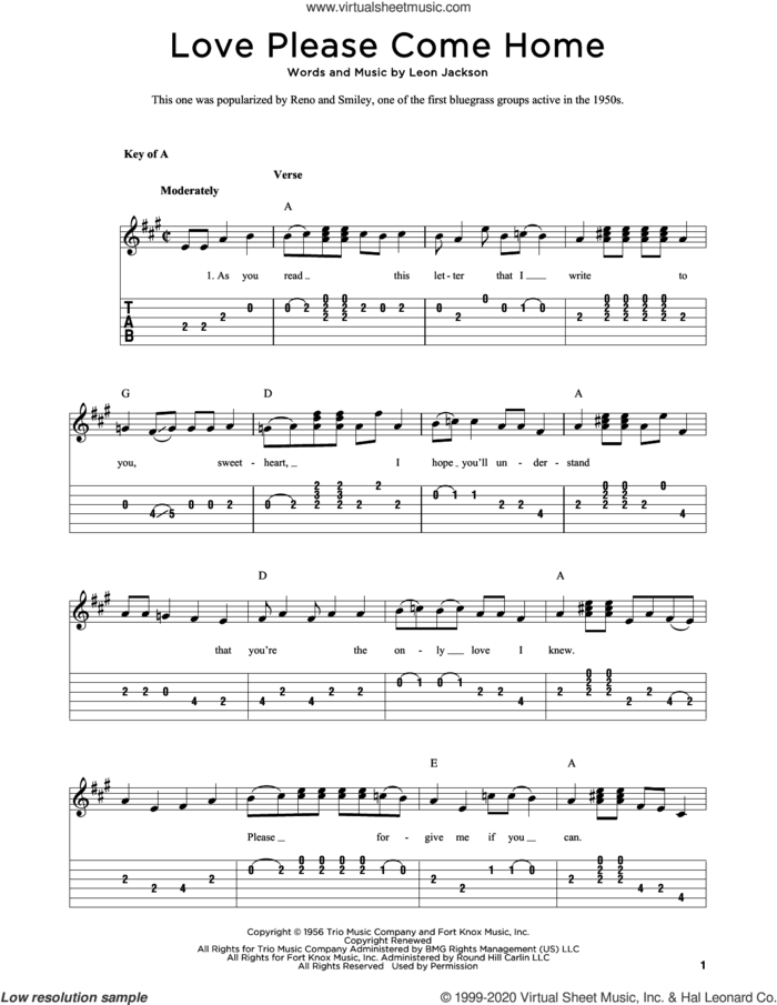 Love Please Come Home (arr. Fred Sokolow) sheet music for guitar solo by Leon Jackson and Fred Sokolow, intermediate skill level