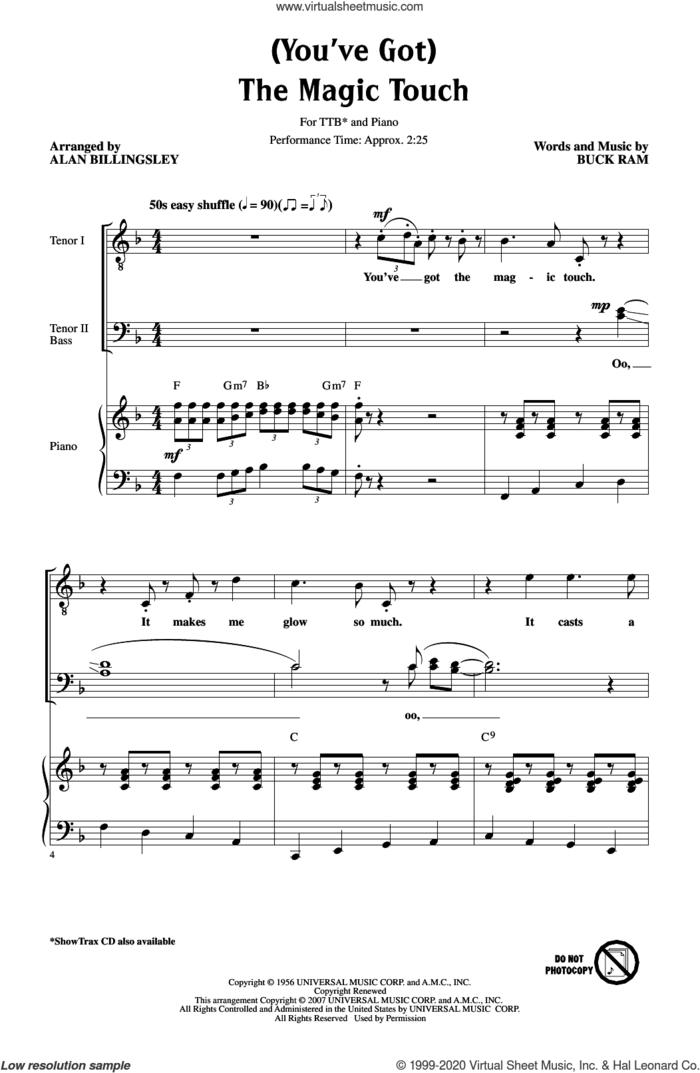 (You've Got) The Magic Touch (arr. Alan Billingsley) sheet music for choir (TTBB: tenor, bass) by The Platters, Alan Billingsley and Buck Ram, intermediate skill level