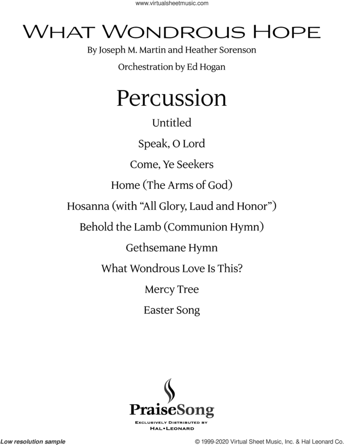 What Wondrous Hope (Praise Band) sheet music for orchestra/band (percussion) by Joseph M. Martin and Heather Sorenson, Heather Sorenson and Joseph M. Martin, intermediate skill level
