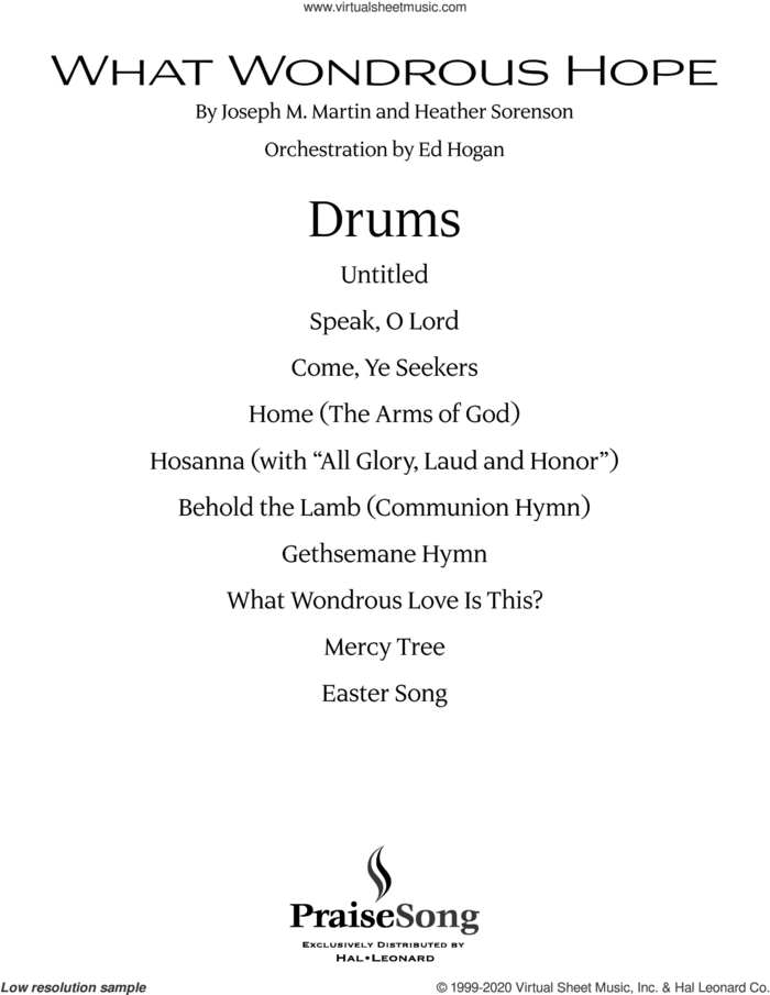 What Wondrous Hope (Praise Band) sheet music for orchestra/band (drums) by Joseph M. Martin and Heather Sorenson, Heather Sorenson and Joseph M. Martin, intermediate skill level