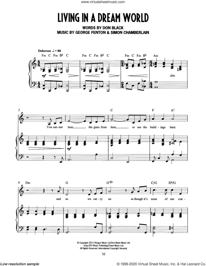 Living In A Dream World (from Mrs Henderson Presents) sheet music for voice and piano by George Fenton, Simon Chamberlain, Don Black and Don Black, George Fenton & Simon Chamberlain, intermediate skill level