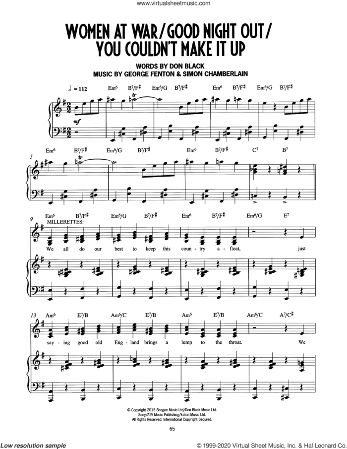 Women At War/Good Night Out/You Couldn't Make It Up (from Mrs Henderson Presents) sheet music for voice and piano by George Fenton, Simon Chamberlain, Don Black and Don Black, George Fenton & Simon Chamberlain, intermediate skill level