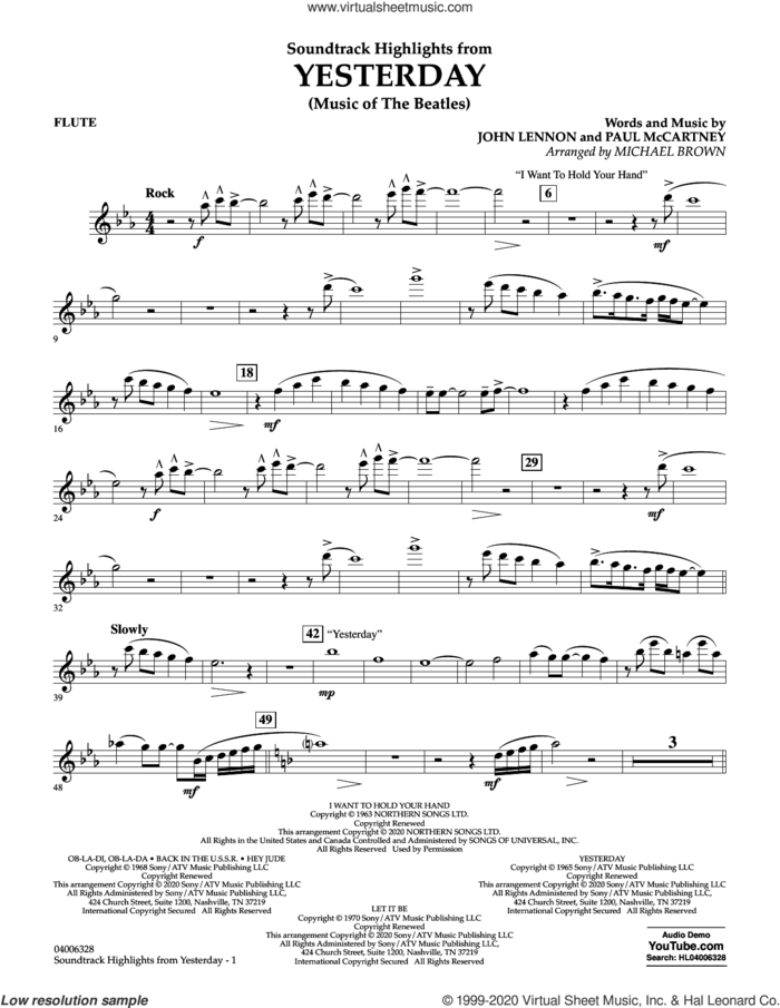 Highlights from Yesterday (Music Of The Beatles) (arr. Michael Brown) sheet music for concert band (flute) by The Beatles, Michael Brown, John Lennon and Paul McCartney, intermediate skill level