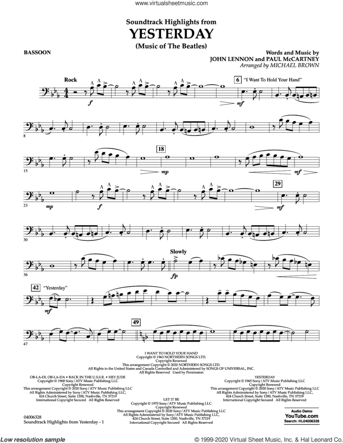 Highlights from Yesterday (Music Of The Beatles) (arr. Michael Brown) sheet music for concert band (bassoon) by The Beatles, Michael Brown, John Lennon and Paul McCartney, intermediate skill level