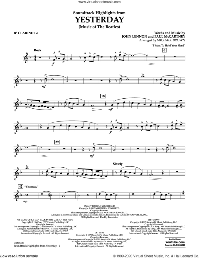Highlights from Yesterday (Music Of The Beatles) (arr. Michael Brown) sheet music for concert band (Bb clarinet 2) by The Beatles, Michael Brown, John Lennon and Paul McCartney, intermediate skill level