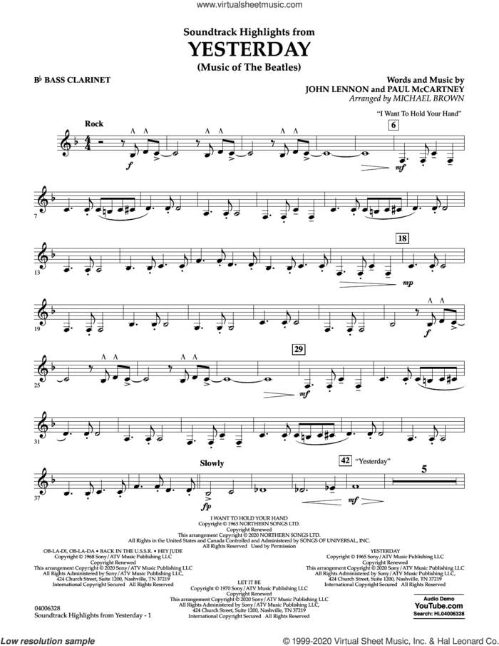 Highlights from Yesterday (Music Of The Beatles) (arr. Michael Brown) sheet music for concert band (Bb bass clarinet) by The Beatles, Michael Brown, John Lennon and Paul McCartney, intermediate skill level