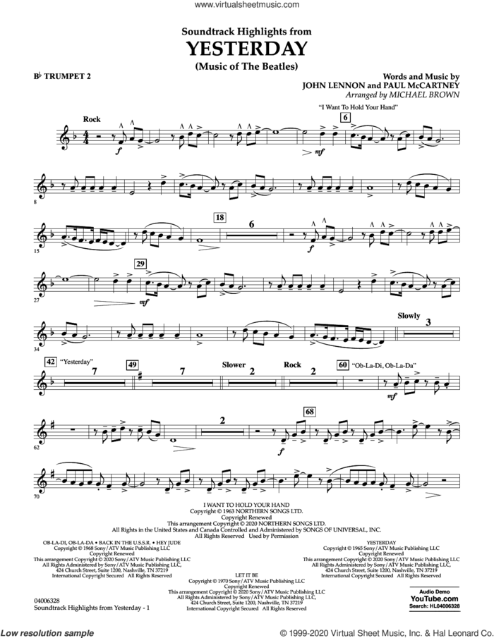 Highlights from Yesterday (Music Of The Beatles) (arr. Michael Brown) sheet music for concert band (Bb trumpet 2) by The Beatles, Michael Brown, John Lennon and Paul McCartney, intermediate skill level