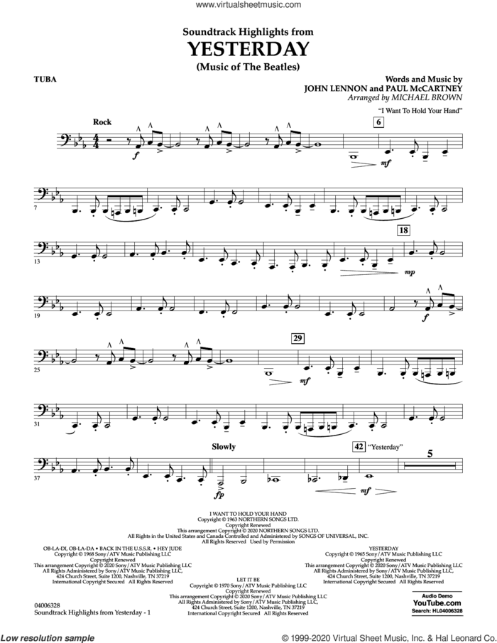 Highlights from Yesterday (Music Of The Beatles) (arr. Michael Brown) sheet music for concert band (tuba) by The Beatles, Michael Brown, John Lennon and Paul McCartney, intermediate skill level