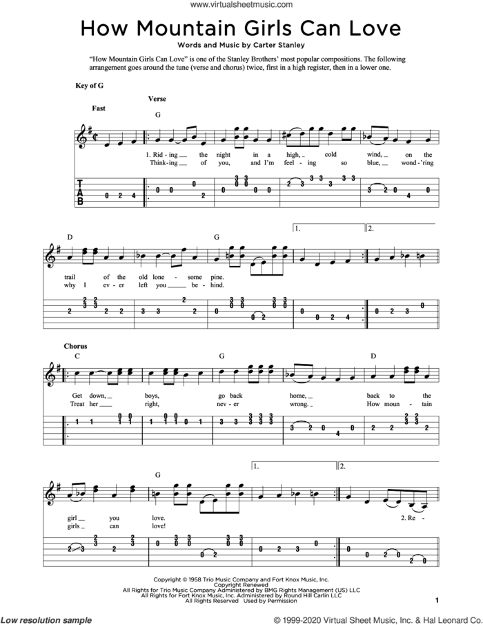 How Mountain Girls Can Love (arr. Fred Sokolow) sheet music for guitar solo by Carter Stanley, Fred Sokolow and The Stanley Brothers, intermediate skill level