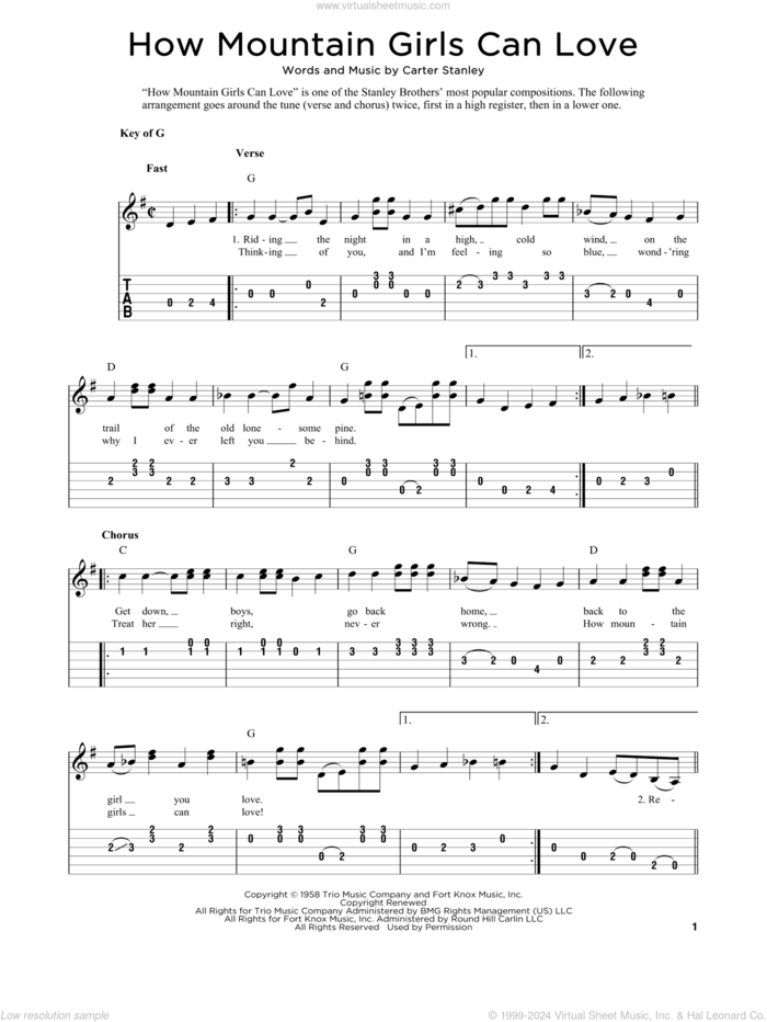 How Mountain Girls Can Love (arr. Fred Sokolow) sheet music for guitar solo by Carter Stanley, Fred Sokolow and The Stanley Brothers, intermediate skill level