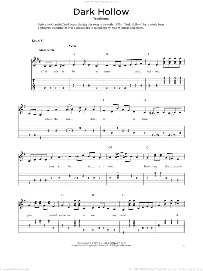 Dark Hollow (arr. Fred Sokolow) sheet music for guitar solo  and Fred Sokolow, intermediate skill level