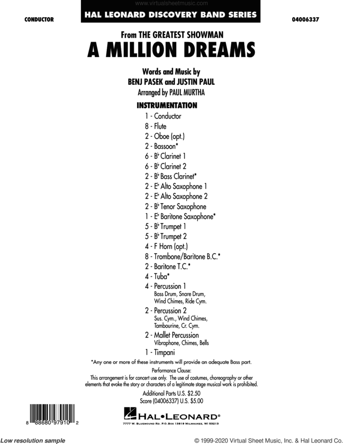 A Million Dreams (from The Greatest Showman) (arr. Paul Murtha) (COMPLETE) sheet music for concert band by Paul Murtha, Benj Pasek, Justin Paul and Pasek & Paul, intermediate skill level