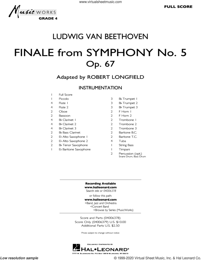 Finale from Symphony No. 5 (arr. Robert Longfield) (COMPLETE) sheet music for concert band by Ludwig van Beethoven and Robert Longfield, classical score, intermediate skill level