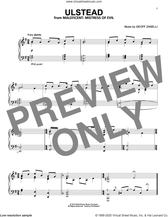 Ulstead (from Disney's Maleficent: Mistress of Evil) sheet music for piano solo by Geoff Zanelli, intermediate skill level
