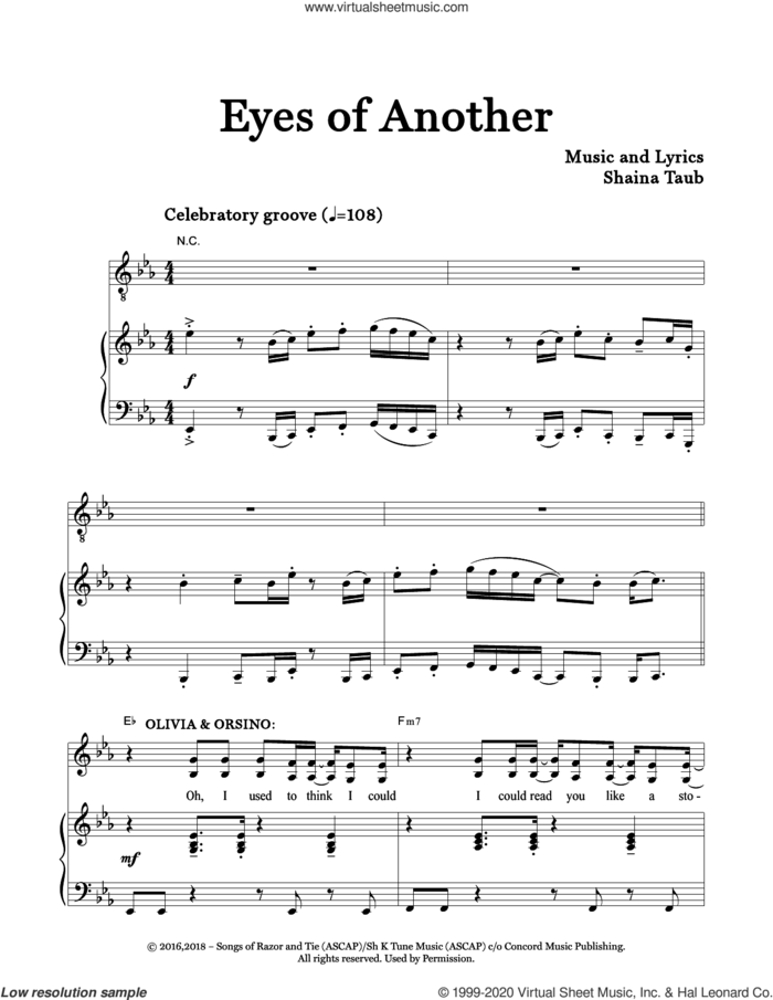 Eyes Of Another (from Twelfth Night) sheet music for voice and piano by Shaina Taub, intermediate skill level