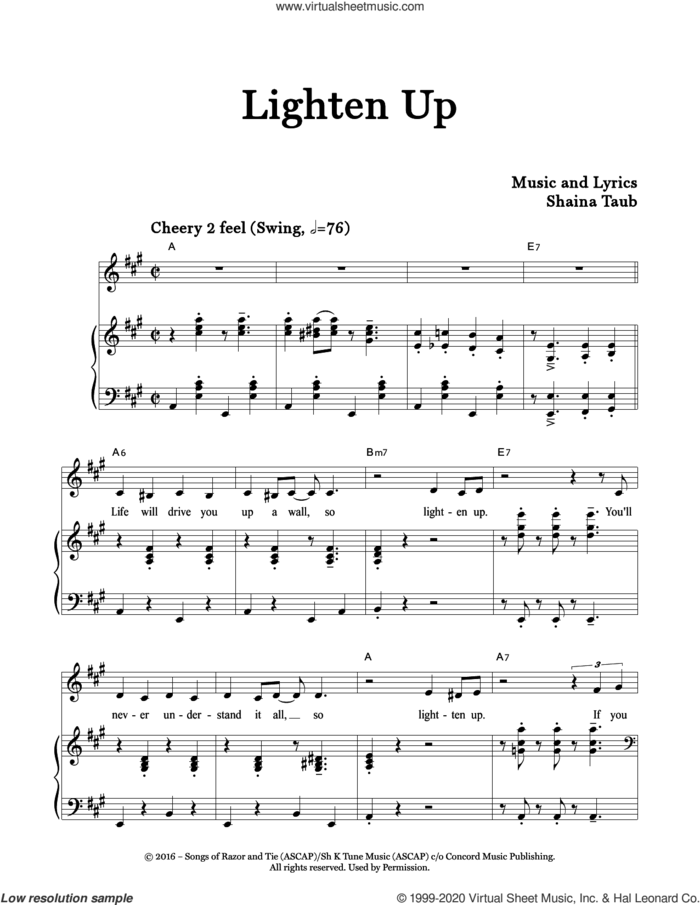 Lighten Up sheet music for voice and piano by Shaina Taub, intermediate skill level