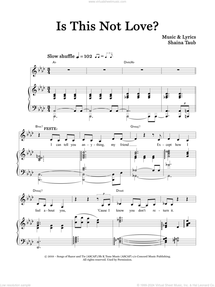 Is This Not Love? (from Twelfth Night) sheet music for voice and piano by Shaina Taub, intermediate skill level