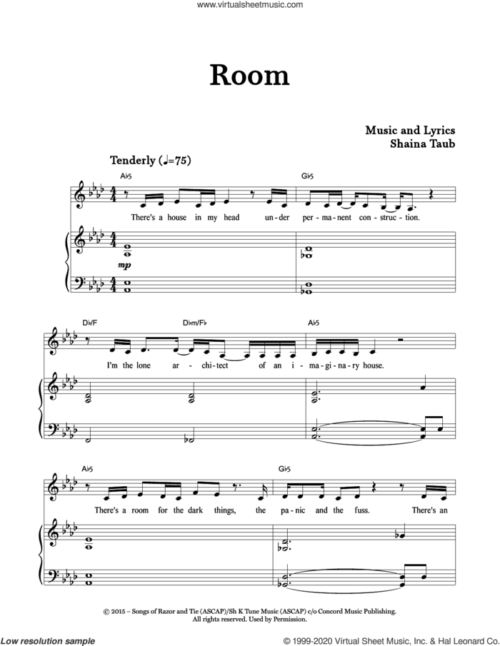 Room sheet music for voice and piano by Shaina Taub, intermediate skill level