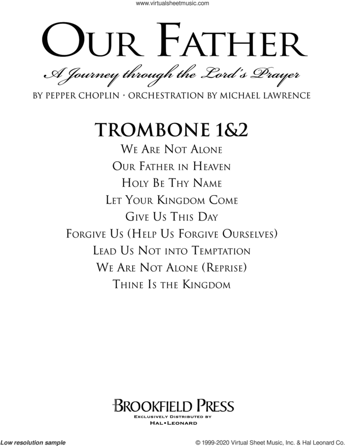 Our Father, a journey through the lord's prayer sheet music for orchestra/band (trombone 1 and 2) by Pepper Choplin, intermediate skill level