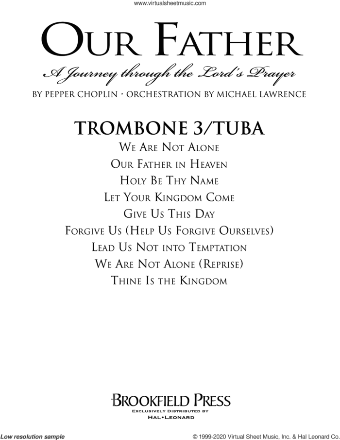 Our Father, a journey through the lord's prayer sheet music for orchestra/band (trombone 3/tuba) by Pepper Choplin, intermediate skill level