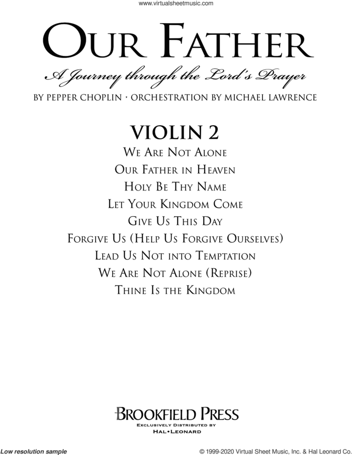 Our Father, a journey through the lord's prayer sheet music for orchestra/band (violin 2) by Pepper Choplin, intermediate skill level