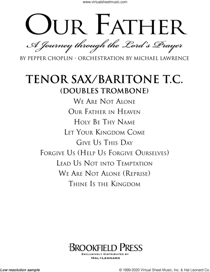 Our Father, a journey through the lord's prayer sheet music for orchestra/band (tenor sax/baritc, sub tbn 1-2) by Pepper Choplin, intermediate skill level