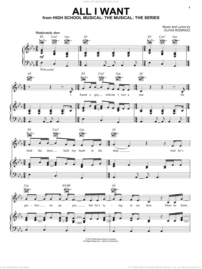 Olivia Rodrigo traitor Sheet Music in Eb Major (transposable