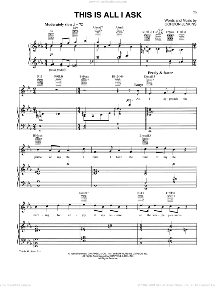 This Is All I Ask (Beautiful Girls Walk A Little Slower) sheet music for voice, piano or guitar by Tony Bennett & Josh Groban and Gordon Jenkins, intermediate skill level