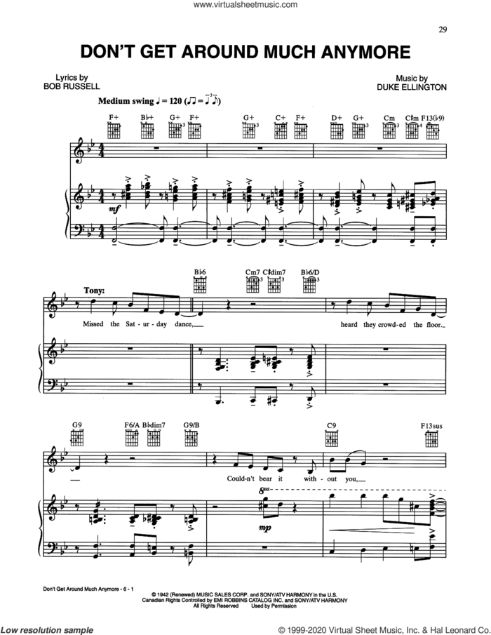 Don't Get Around Much Anymore sheet music for voice, piano or guitar by Tony Bennett & Michael Buble, Bob Russell and Duke Ellington, intermediate skill level