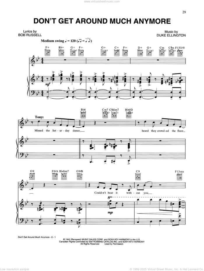 Don't Get Around Much Anymore sheet music for voice, piano or guitar by Tony Bennett & Michael Buble, Bob Russell and Duke Ellington, intermediate skill level