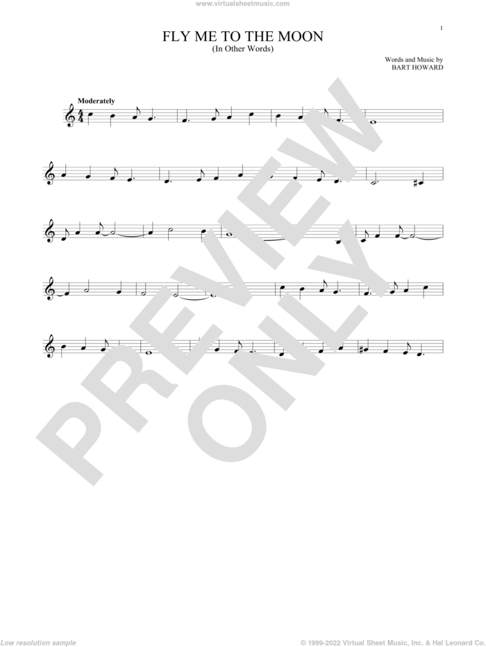 Fly Me To The Moon (In Other Words) sheet music for Bass Clarinet Solo (clarinetto basso) by Tony Bennett and Bart Howard, wedding score, intermediate skill level