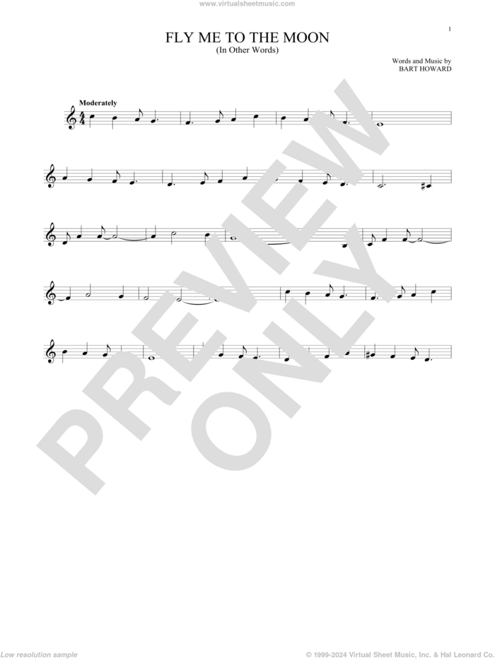 Fly Me To The Moon (In Other Words) sheet music for Bass Clarinet Solo (clarinetto basso) by Tony Bennett and Bart Howard, wedding score, intermediate skill level