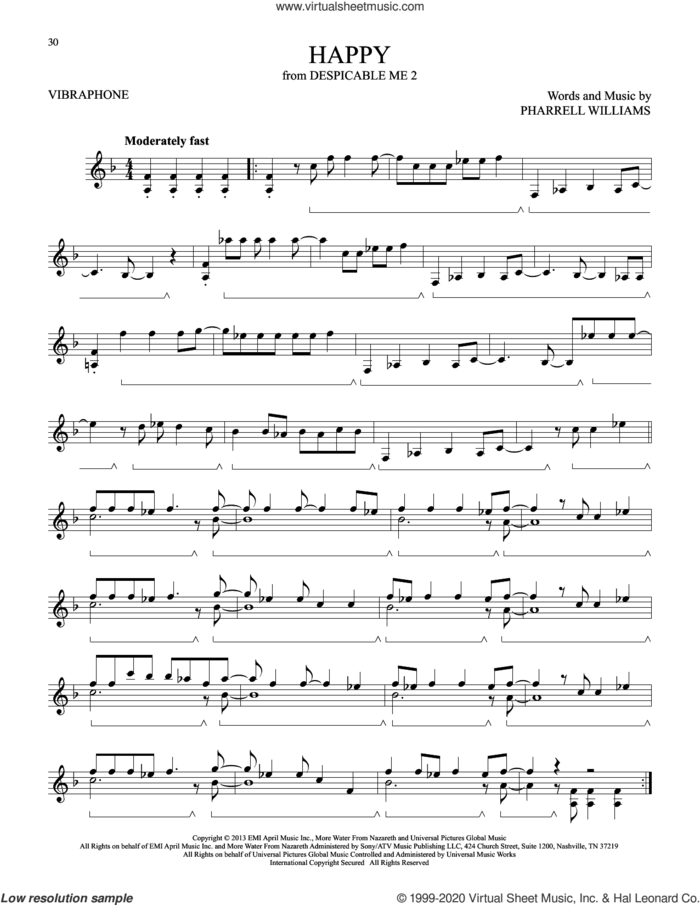 Happy (from Despicable Me 2) sheet music for Vibraphone Solo by Pharrell Williams, intermediate skill level