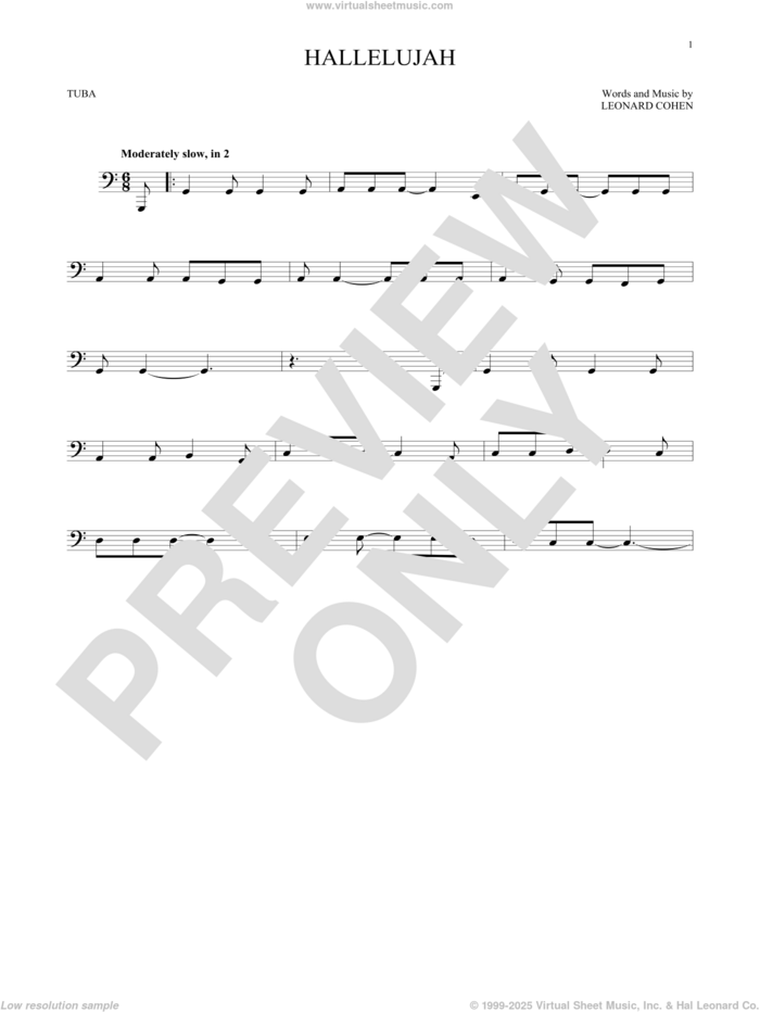 Hallelujah sheet music for Tuba Solo (tuba) by Leonard Cohen, intermediate skill level