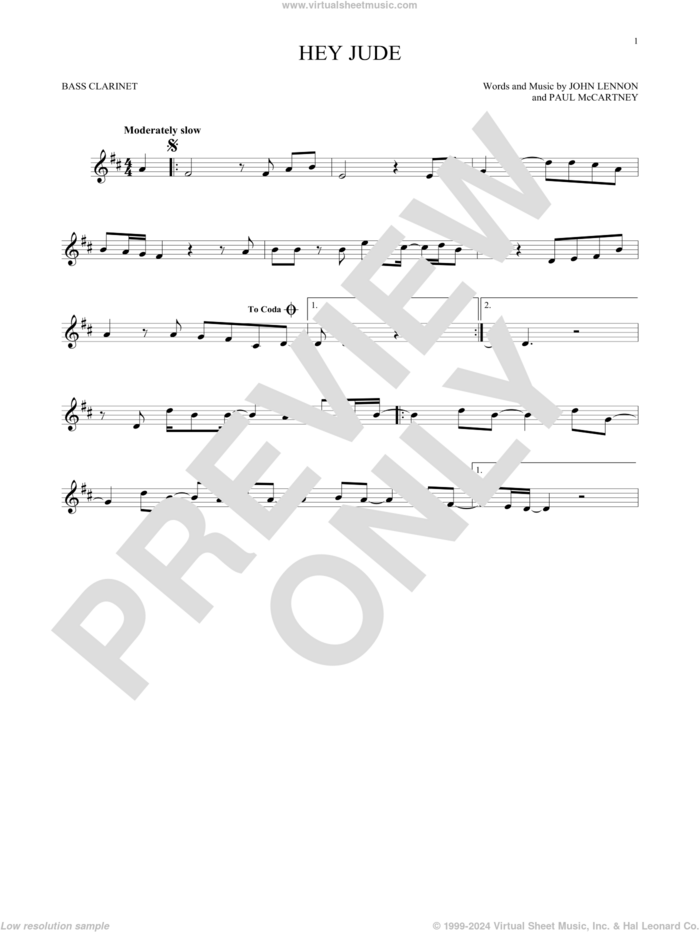 Hey Jude sheet music for Bass Clarinet Solo (clarinetto basso) by The Beatles, John Lennon and Paul McCartney, intermediate skill level