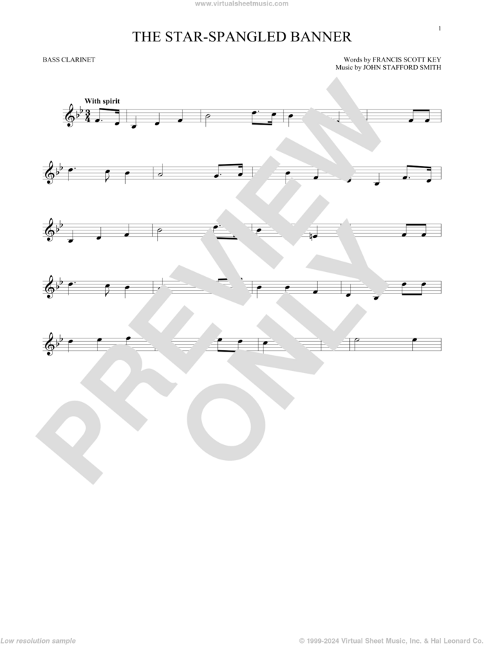 The Star-Spangled Banner sheet music for Bass Clarinet Solo (clarinetto basso) by John Stafford Smith and Francis Scott Key, intermediate skill level