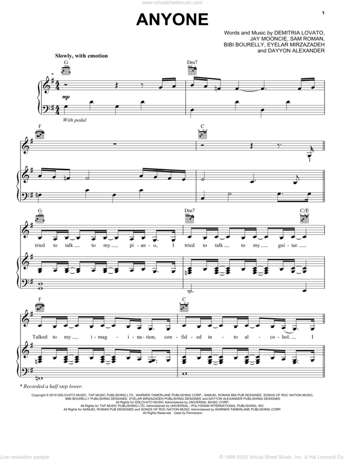 Anyone sheet music for voice, piano or guitar by Demi Lovato, Bibi Bourelly, Dayyon Alexander, Eyelar Mirzazadeh, Jay Moon and Sam Roman, intermediate skill level