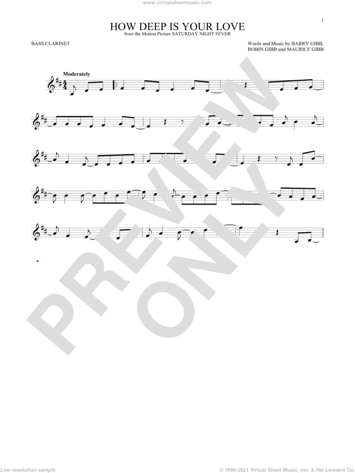 How Deep Is Your Love sheet music for Bass Clarinet Solo (clarinetto basso) by Bee Gees, Barry Gibb, Maurice Gibb and Robin Gibb, intermediate skill level