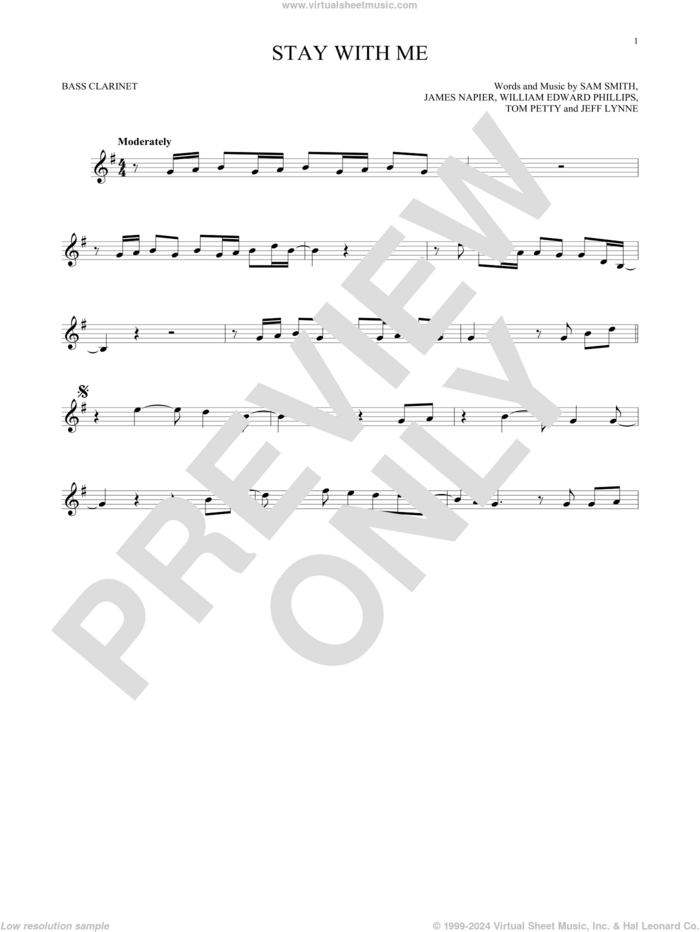 Stay With Me sheet music for Bass Clarinet Solo (clarinetto basso) by Sam Smith, James Napier, Jeff Lynne, Tom Petty and William Edward Phillips, intermediate skill level