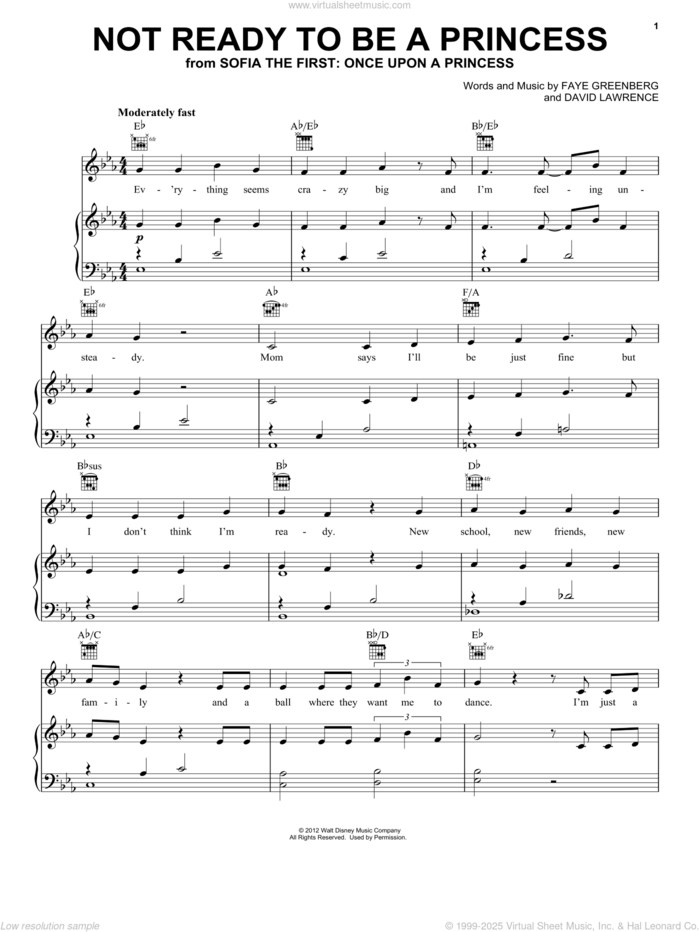 Not Ready To Be A Princess (from Disney's Sofia The First: Once Upon A Princess) sheet music for voice, piano or guitar by Faye Greenberg and David Lawrence, David Lawrence and Faye Greenberg, intermediate skill level