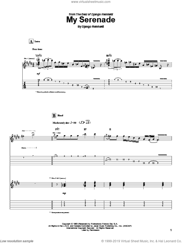 My Serenade sheet music for guitar (tablature) by Django Reinhardt, intermediate skill level