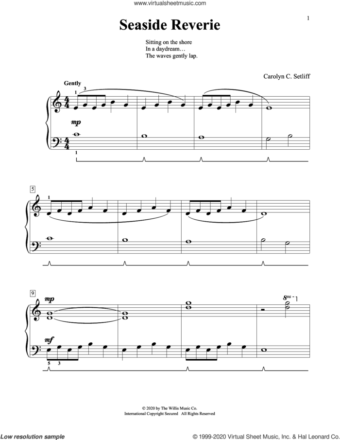 Seaside Reverie sheet music for piano solo (elementary) by Carolyn C. Setliff, beginner piano (elementary)